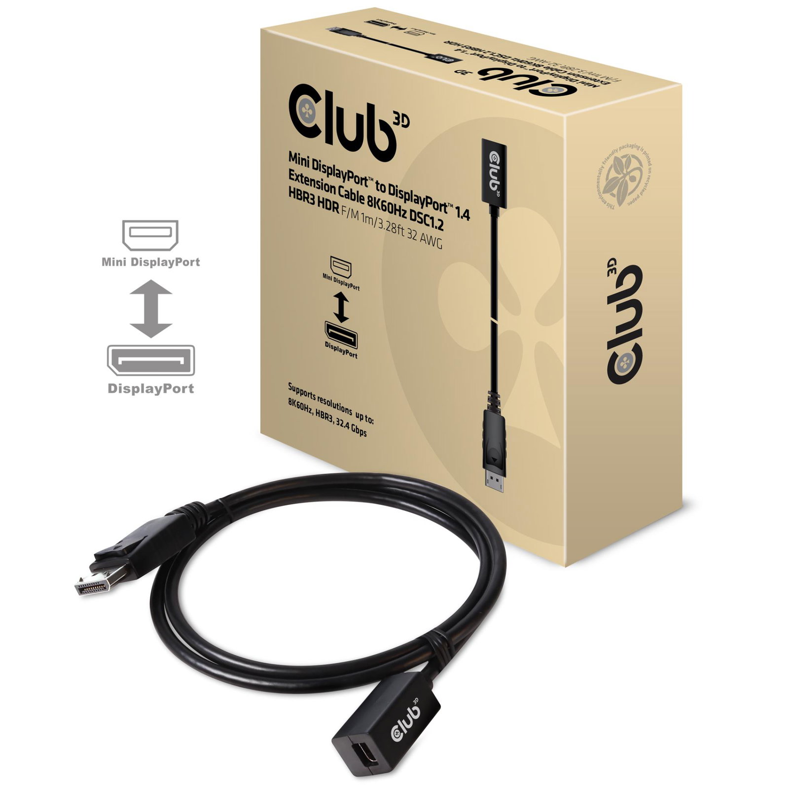 CABLE MINI DP TO DP 1M/M/F CAC-1120 CLUB3D