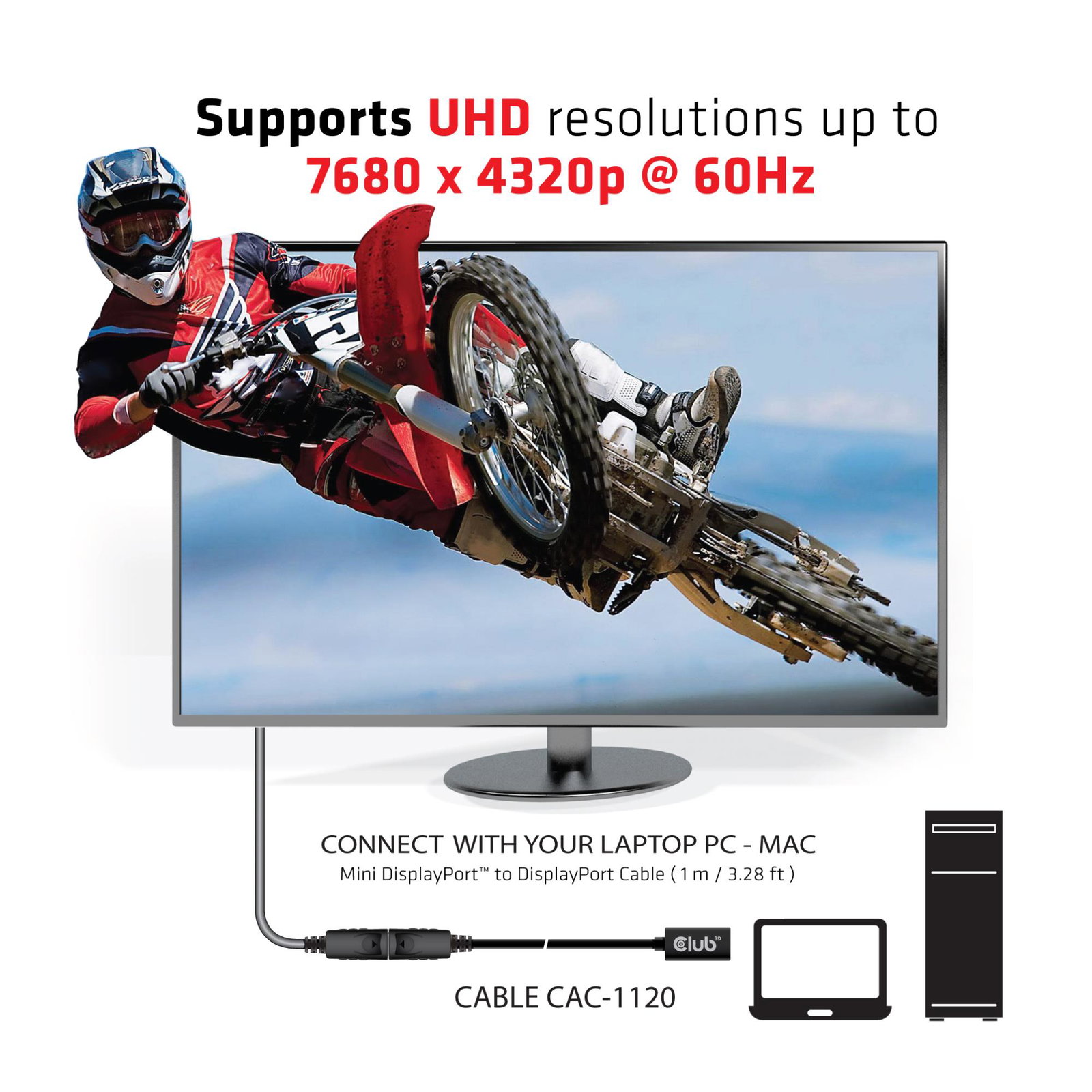 CABLE MINI DP TO DP 1M/M/F CAC-1120 CLUB3D