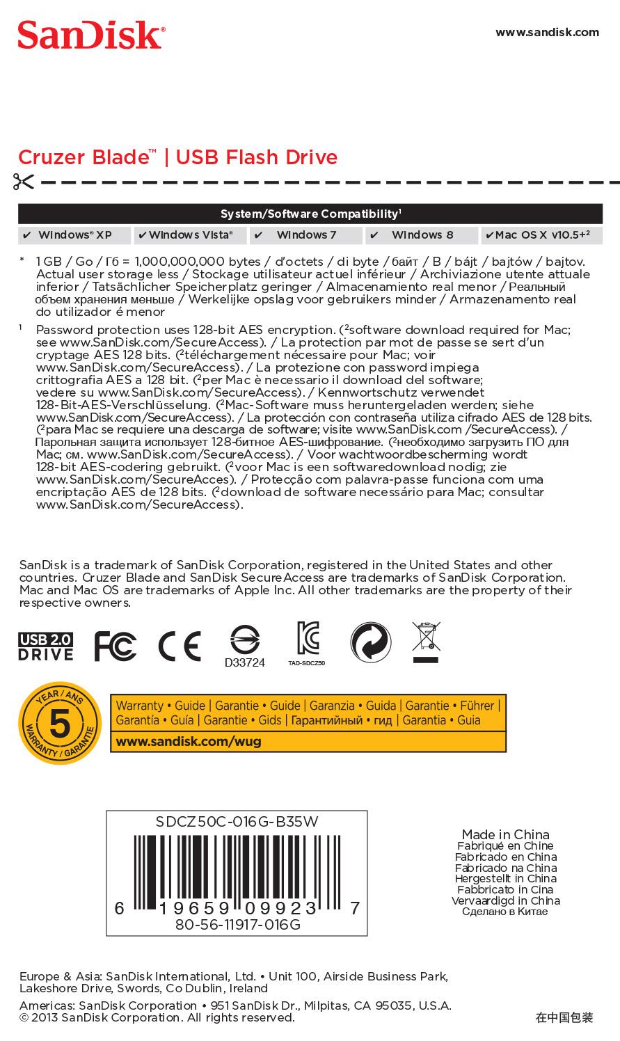 MEMORY DRIVE FLASH USB2 16GB/SDCZ50C-016G-B35W SANDISK