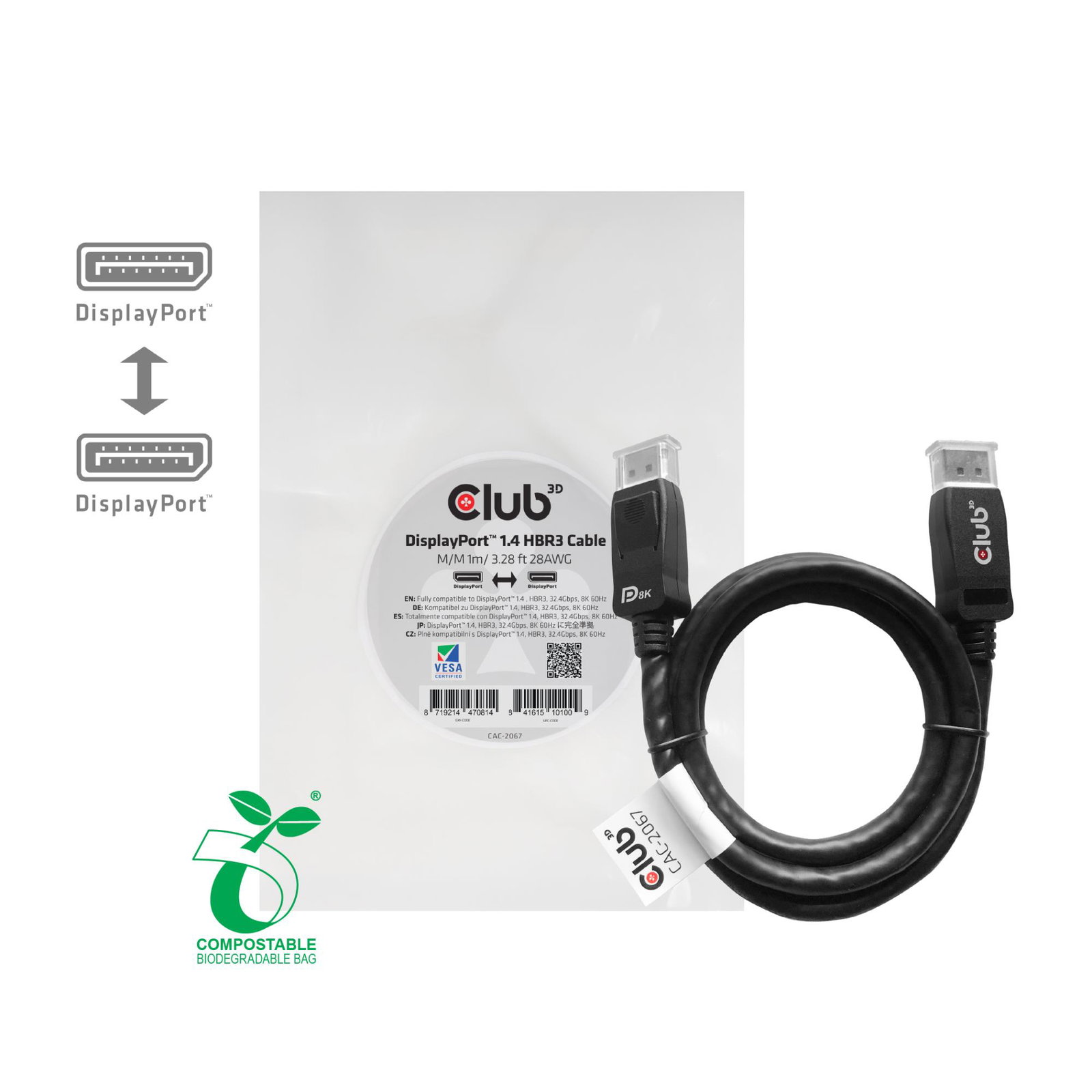 CABLE MINI DP TO DP 1M/M/M CAC-2067 CLUB3D