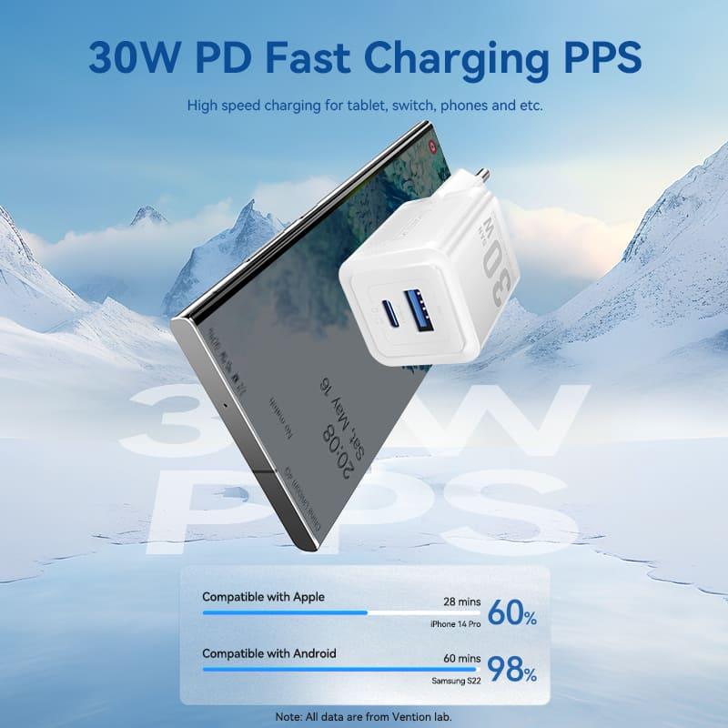 MOBILE CHARGER WALL 30W USB/2P WHITE FEQW0-EU VENTION