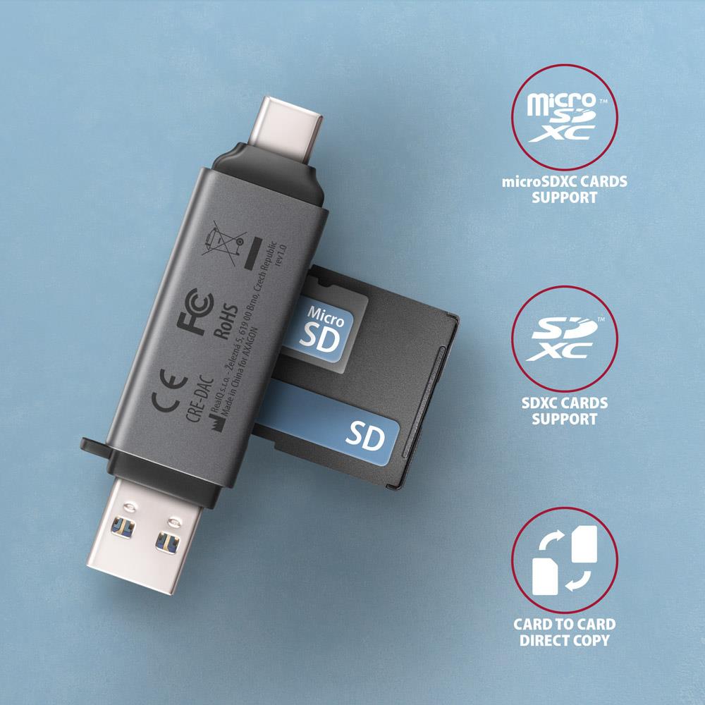 MEMORY READER USB-C+USB3.2 2SL/SD/MICROSD CRE-DAC AXAGON