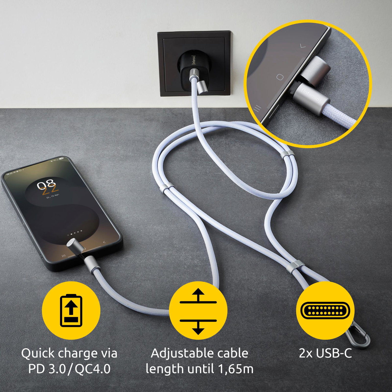 CABLE USB-C TO USB-C 1.65M/LANYARD PURPLE 7991003 INTENSO