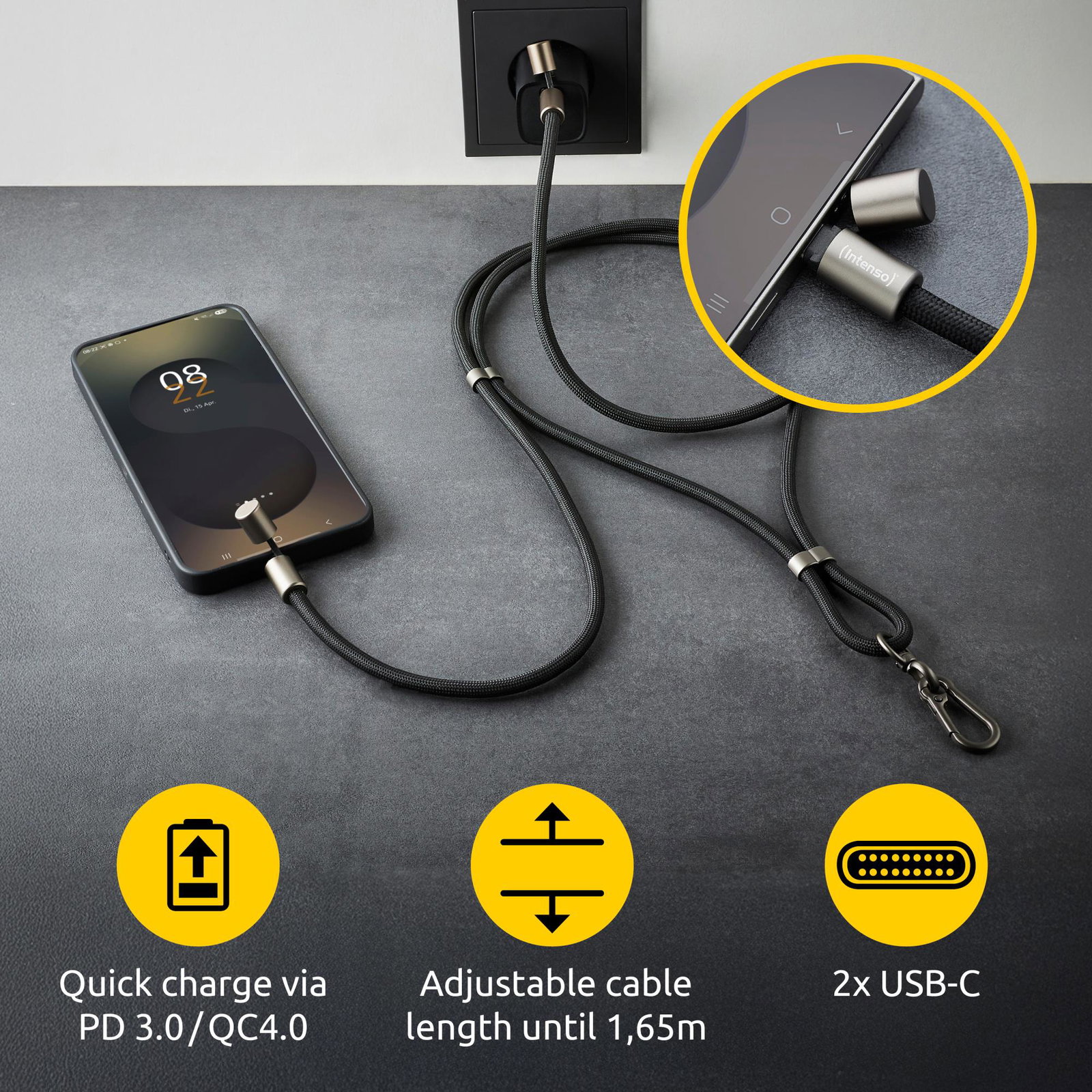 CABLE USB-C TO USB-C 1.65M/LANYARD BLACK 7991000 INTENSO