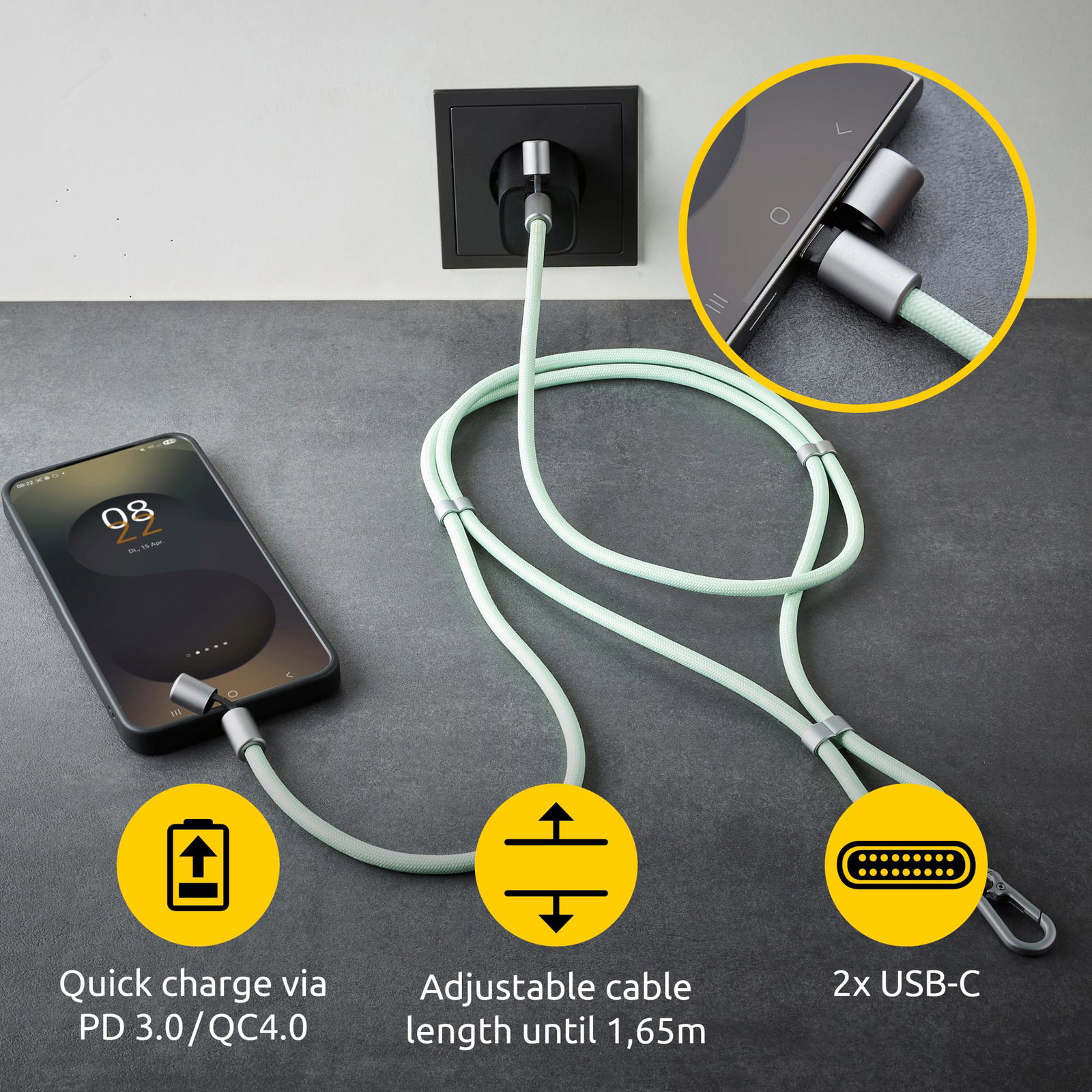 CABLE USB-C TO USB-C 1.65M/LANYARD GREEN 7991007 INTENSO