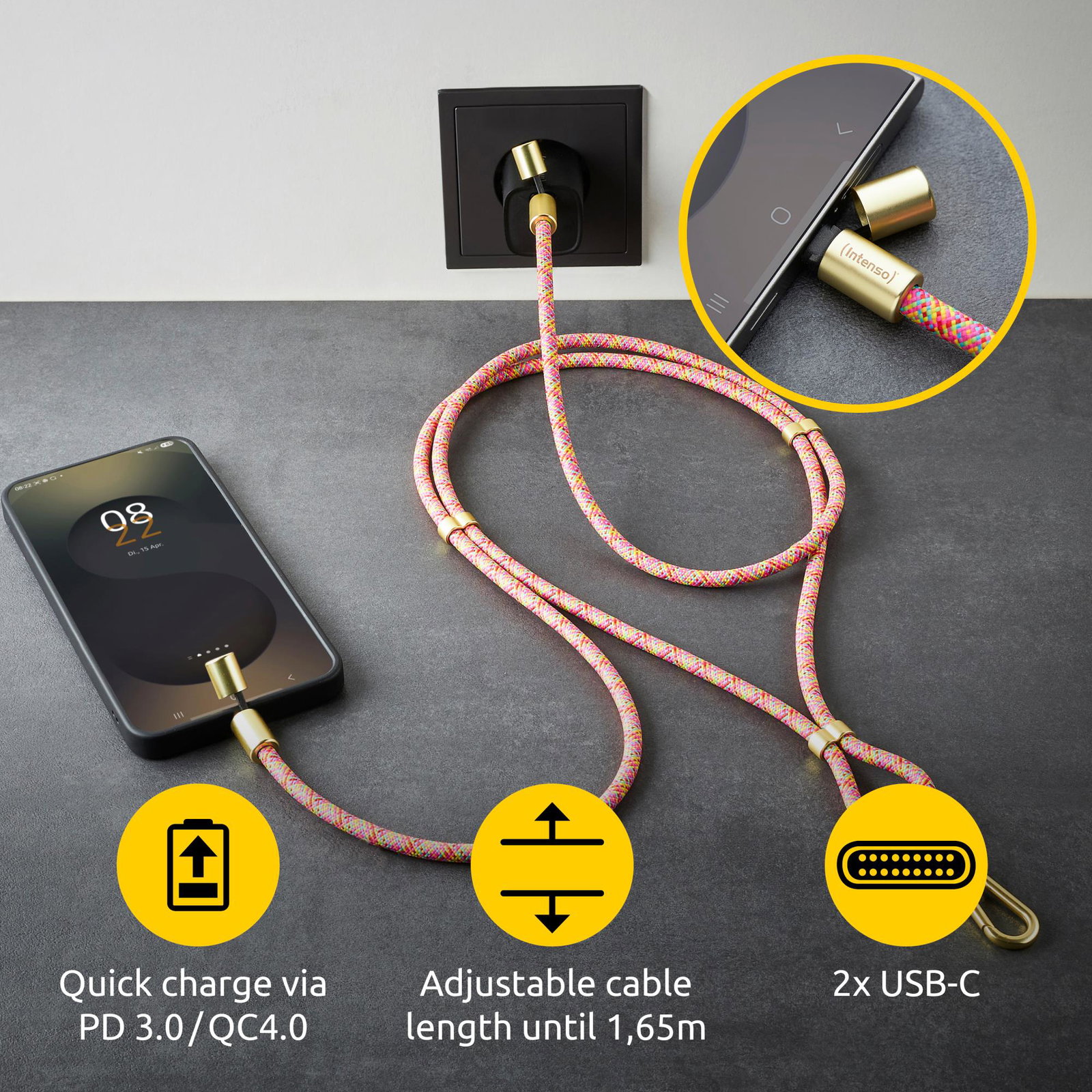 CABLE USB-C TO USB-C 1.65M/LANYARD N. MIX 7991005 INTENSO