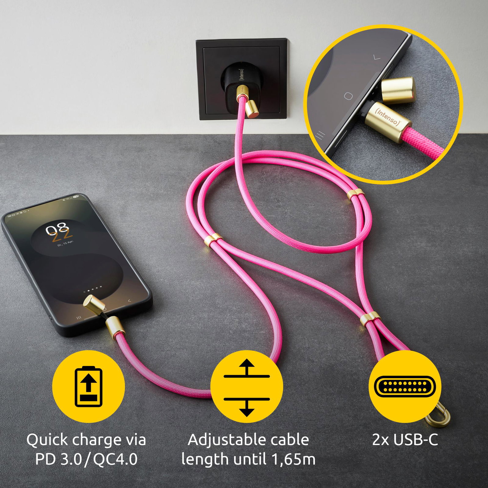 CABLE USB-C TO USB-C 1.65M/LANYARD PINK 7991004 INTENSO