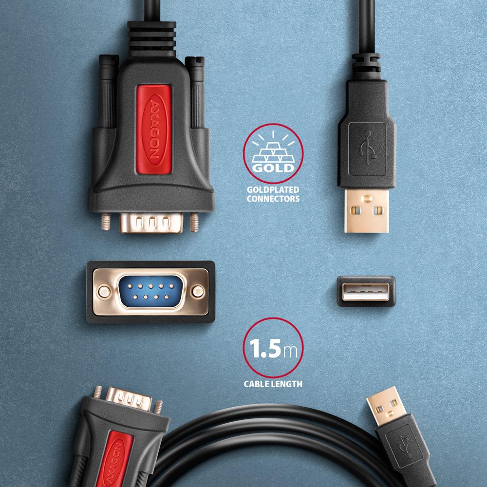 CABLE USB2.0 TO RS-232 DB9-M/1.5M ADS-1PSN AXAGON