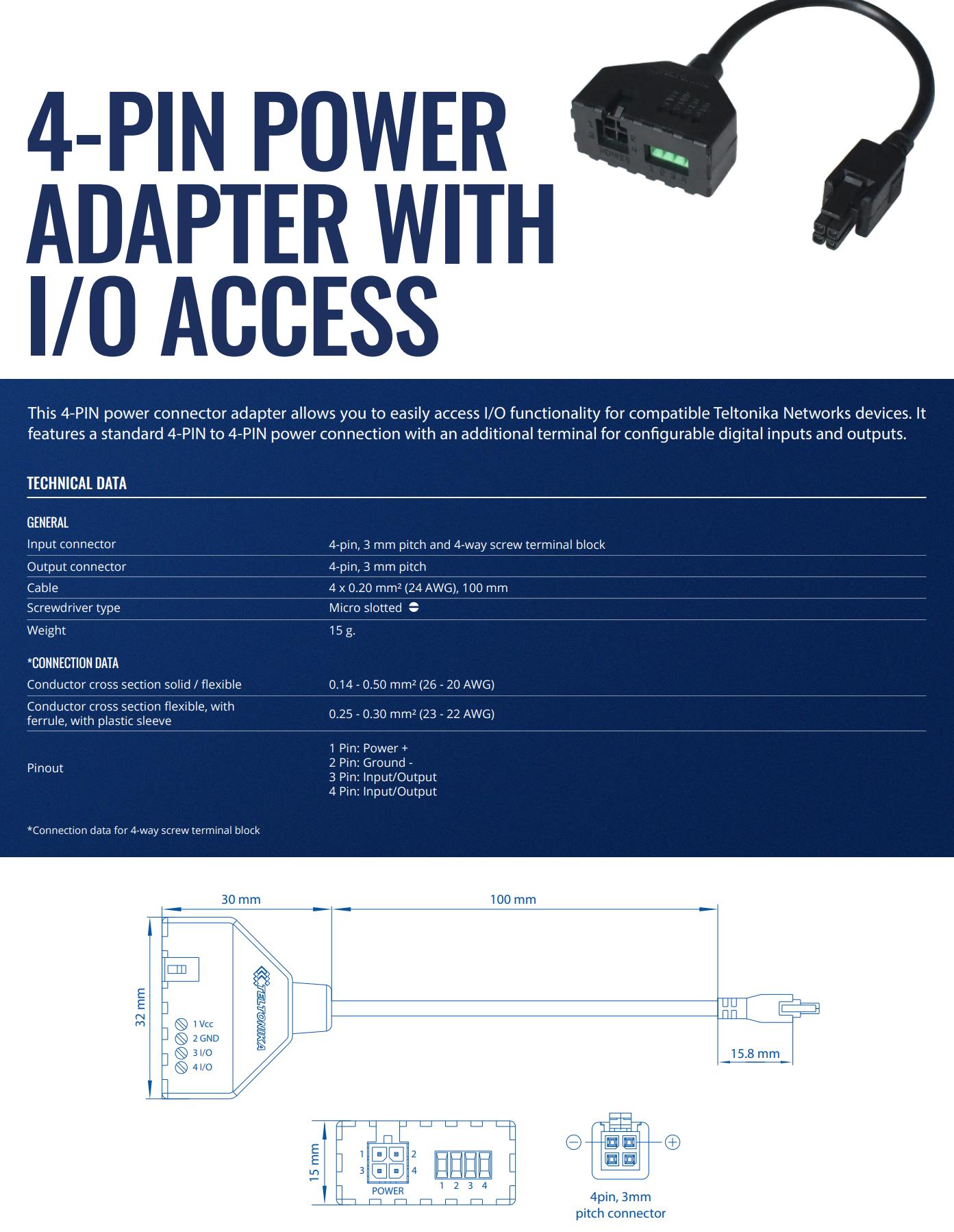 CABLE ADAPTER 4-PIN WITH I/O/PR5MEC21 TELTONIKA
