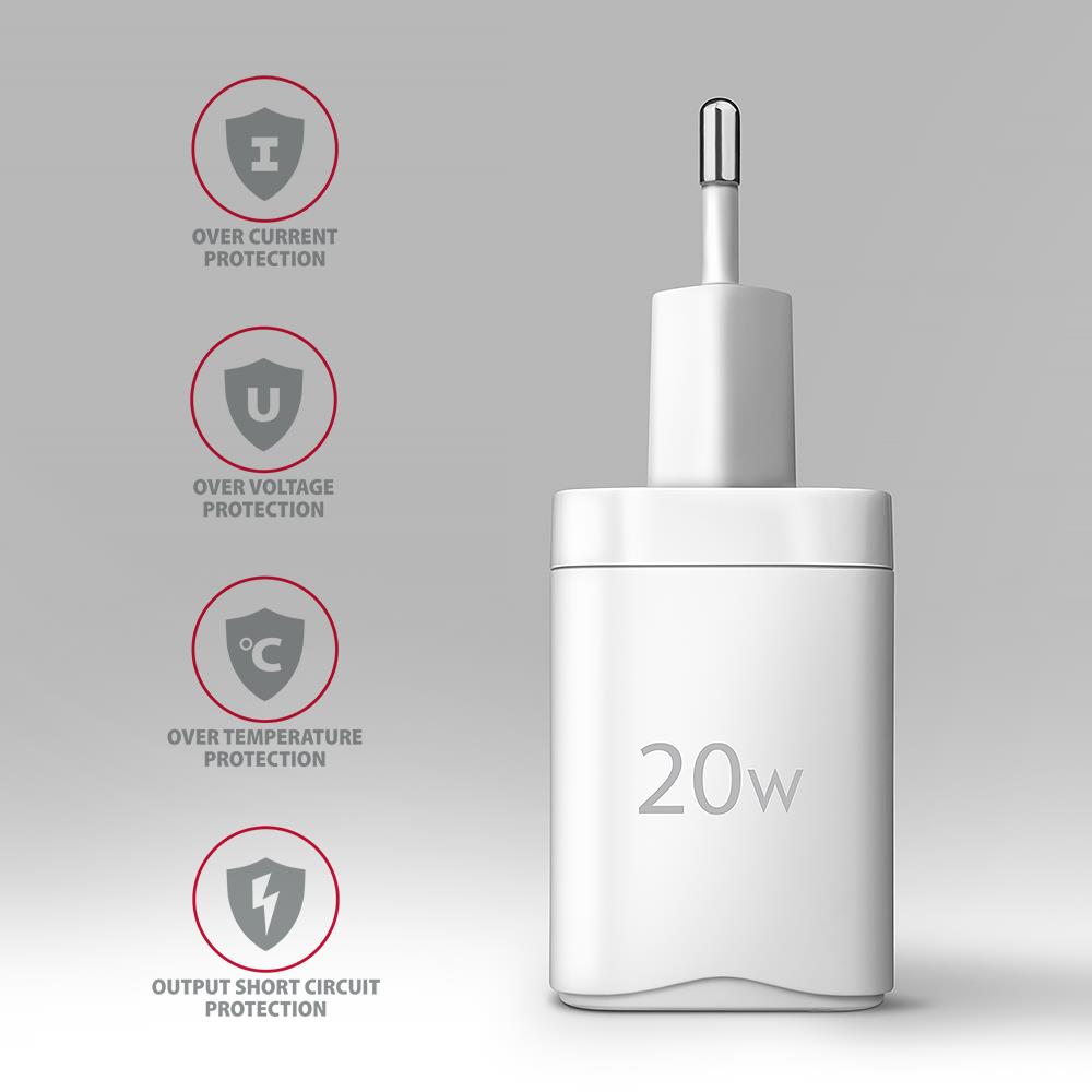 MOBILE CHARGER WALL USB-C 20W/1PORT WHITE ACU-PD20W AXAGON