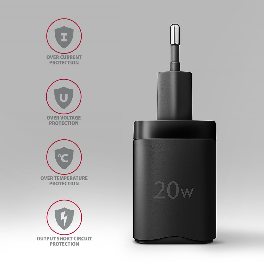 MOBILE CHARGER WALL USB-C 20W/1PORT BLACK ACU-PD20 AXAGON
