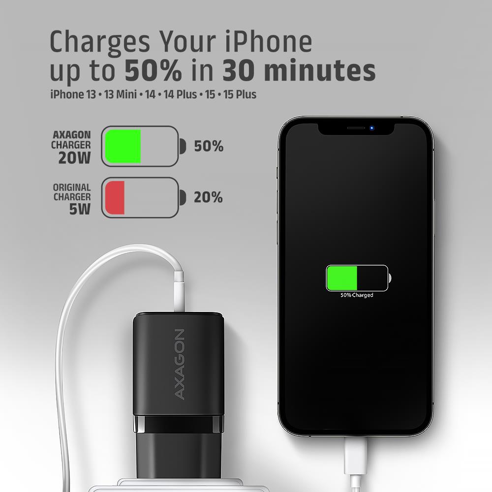 MOBILE CHARGER WALL USB-C 20W/1PORT BLACK ACU-PD20 AXAGON