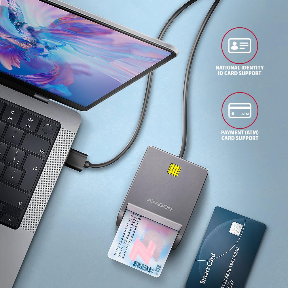 CARD READER FLAT SMARTCARD/ID/USB2.0 1.3M CRE-SM3T AXAGON