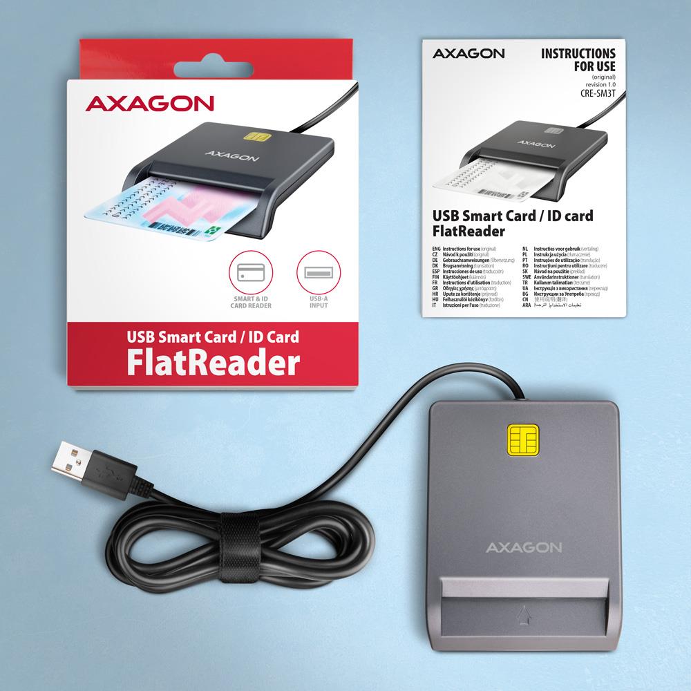 CARD READER FLAT SMARTCARD/ID/USB2.0 1.3M CRE-SM3T AXAGON