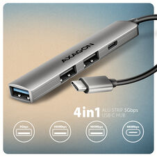 AXAGON HUE-STC USB-Hub - 3x USB-A, 1x USB-C, 12cm USB-C-cable