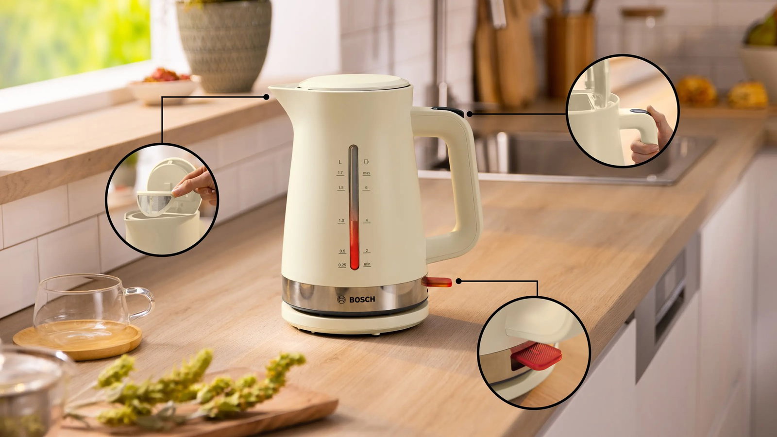 Bosch MyMoment electric kettle 1.7 L 2400 W Cream
