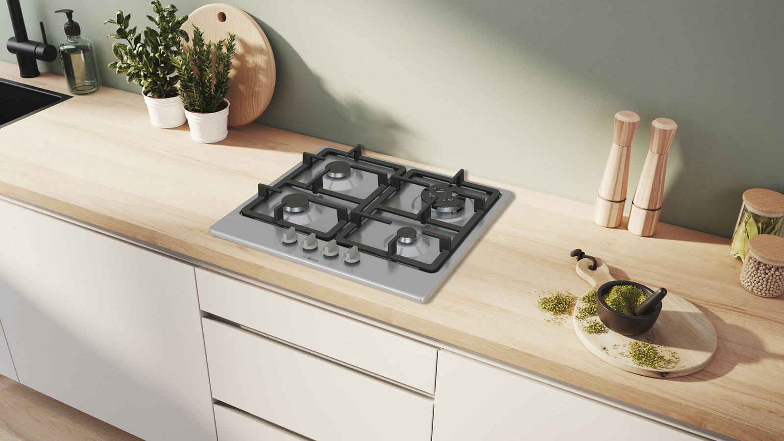 Bosch Serie 4 PGH6B5K90 hob Stainless steel Built-in 60 cm Gas 4 zone(s)