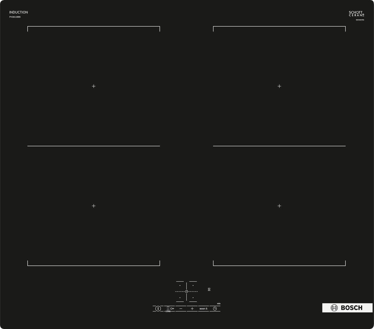 Bosch Serie 4 PVQ611BB6E hob Black Built-in 60 cm Zone induction hob 4 zone(s)
