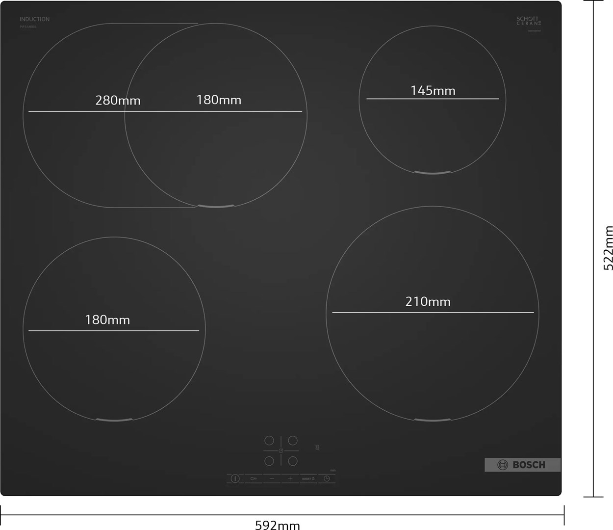 Bosch PIF61ABB5E hob Black Built-in 60 cm Zone induction hob 4 zone(s)