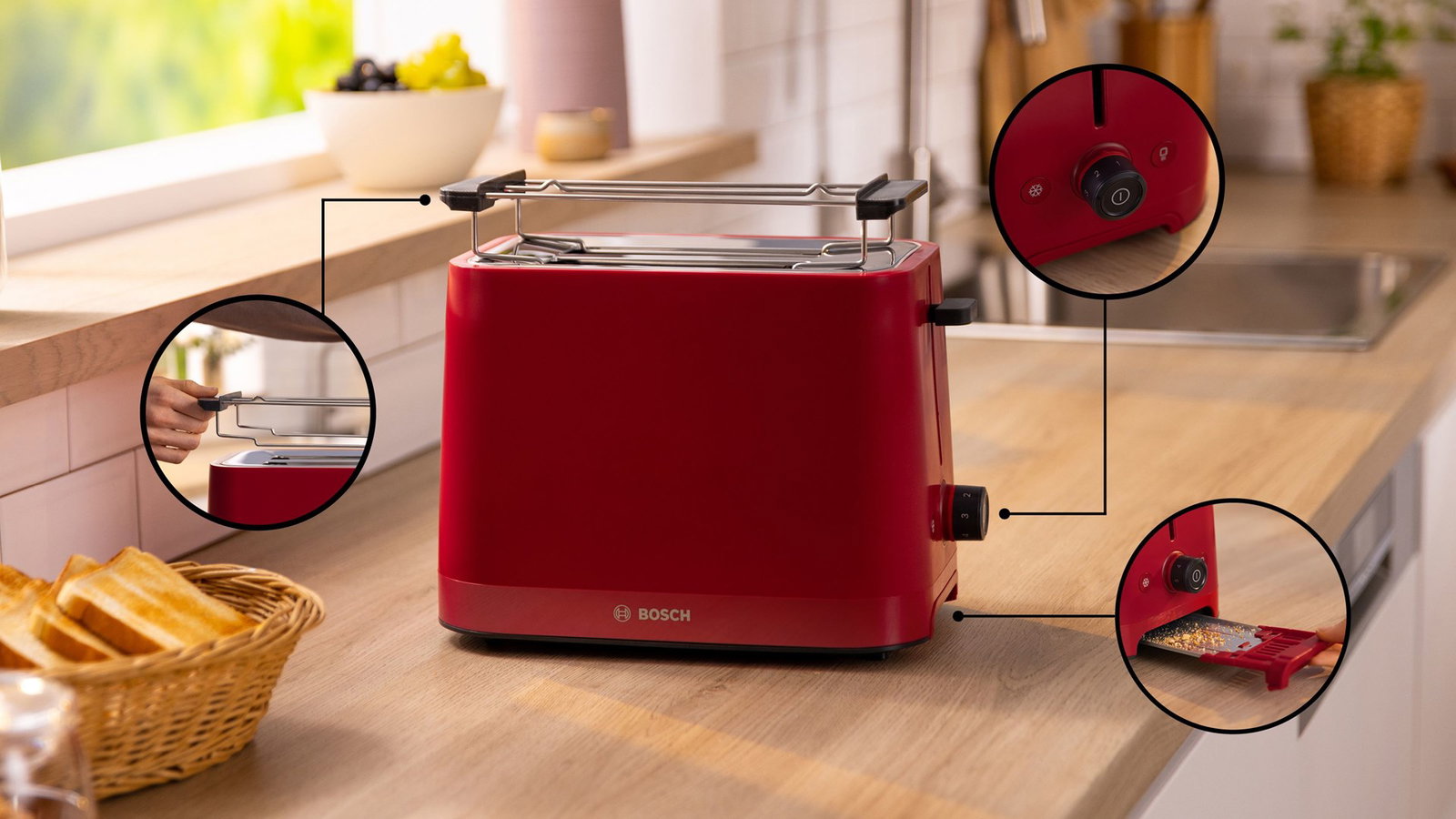 Bosch TAT3M124 toaster 2 slice(s) 950 W Red