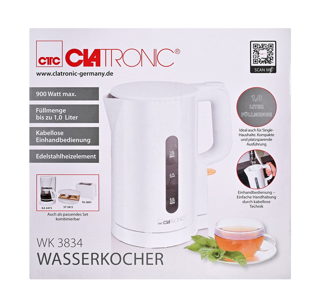 Clatronic WK 3834 electric kettle 1 L 900 W White