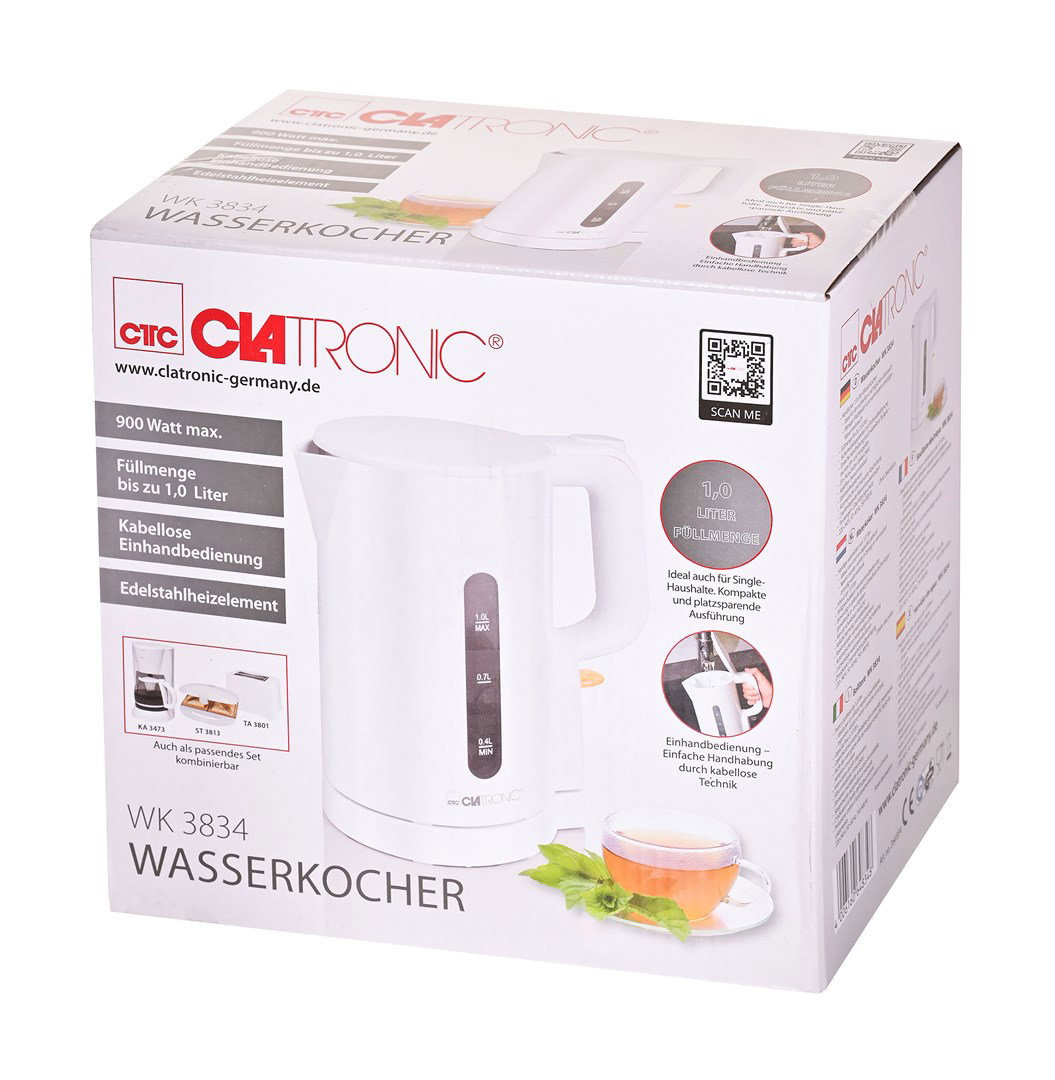 Clatronic WK 3834 electric kettle 1 L 900 W White