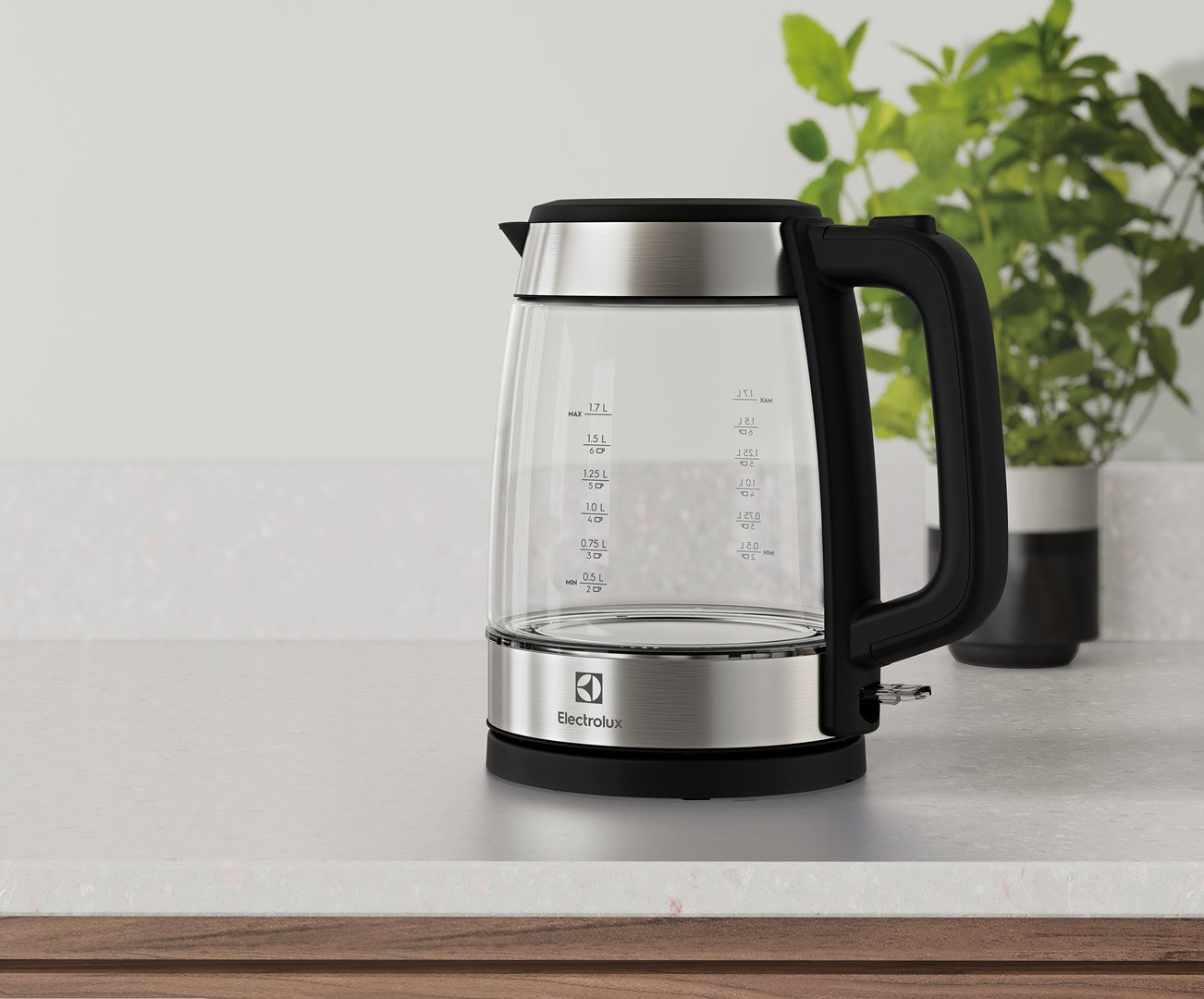 Electrolux E4GK1-4GB electric kettle 1.7 L 2200 W Black, Stainless steel, Transparent