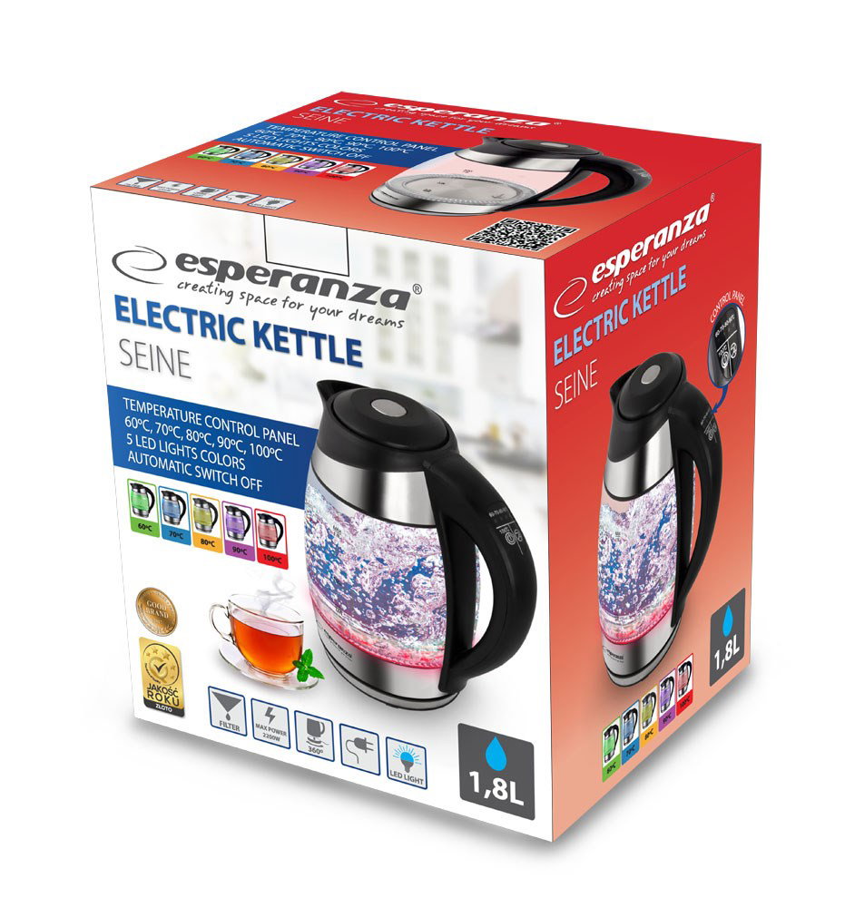 Esperanza EKK026 electric kettle 1.7 L 2200 W Black, Transparent
