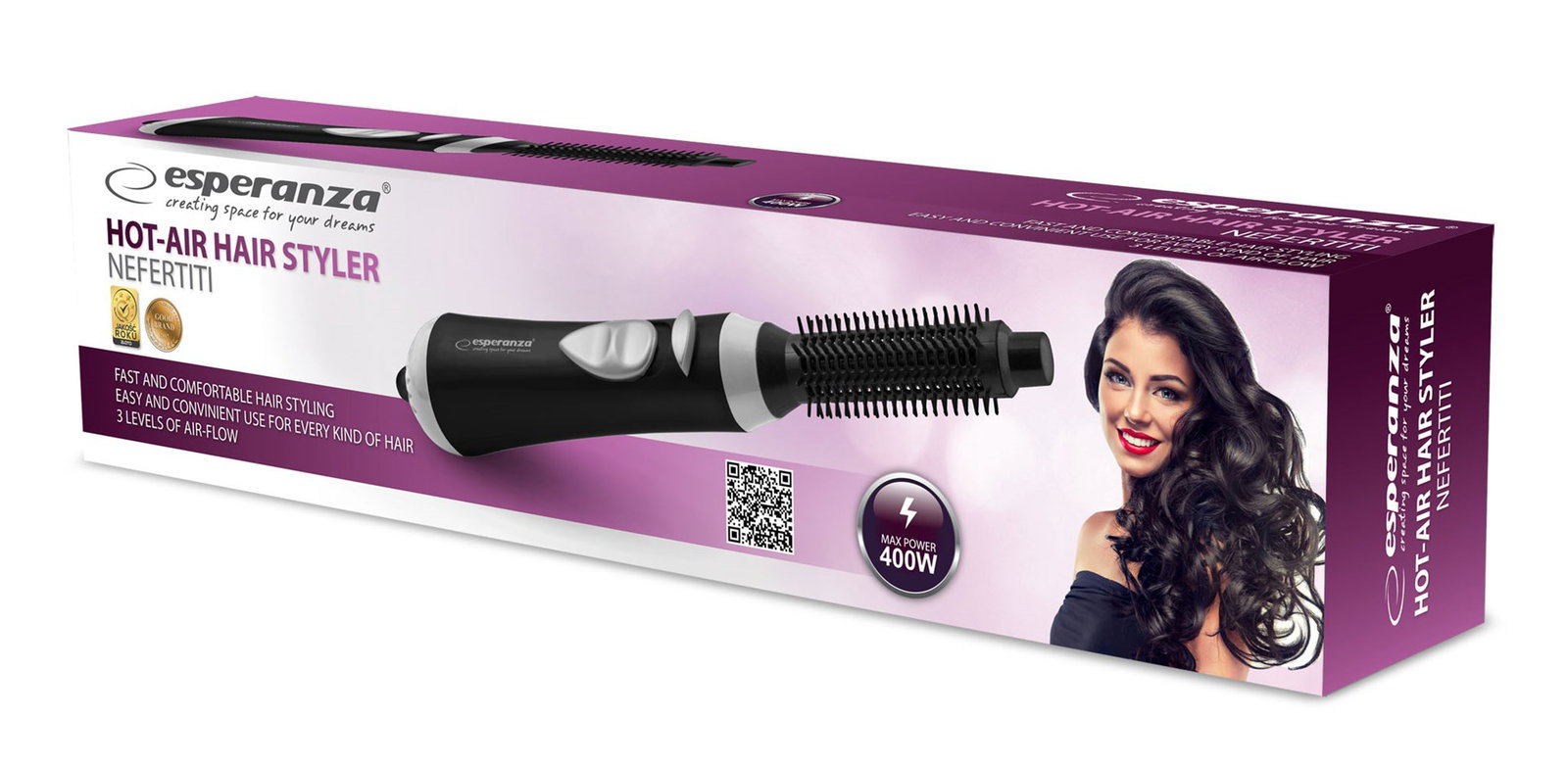 Esperanza EBL001K hair styling tool Hot air brush Black 1.6 m 400 W