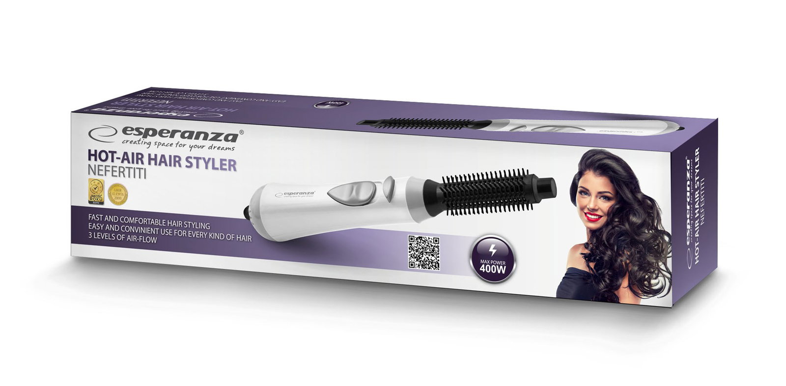 Esperanza EBL001W hair styling tool Hot air brush Warm Black,White 1.6 m 400 W