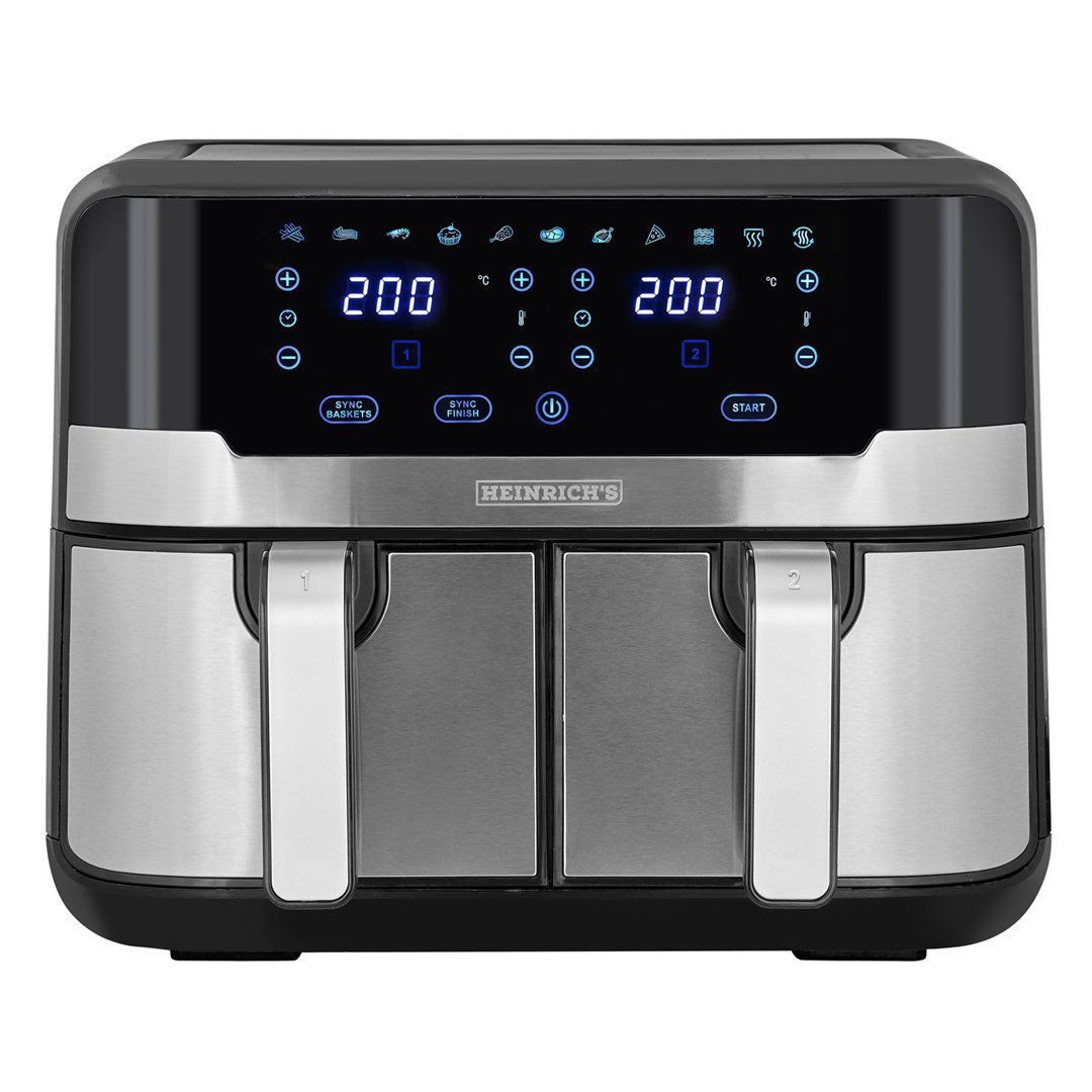 Heinrichs HFR 8214 Double hot air fryer 2 x 4.5 l = 9.0 l 1300-2400 W Black - Silver