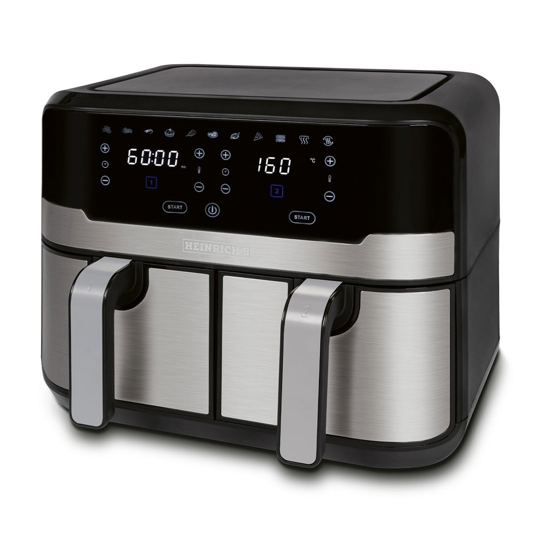 Heinrichs HFR 8214 Double hot air fryer 2 x 4.5 l = 9.0 l 1300-2400 W Black - Silver