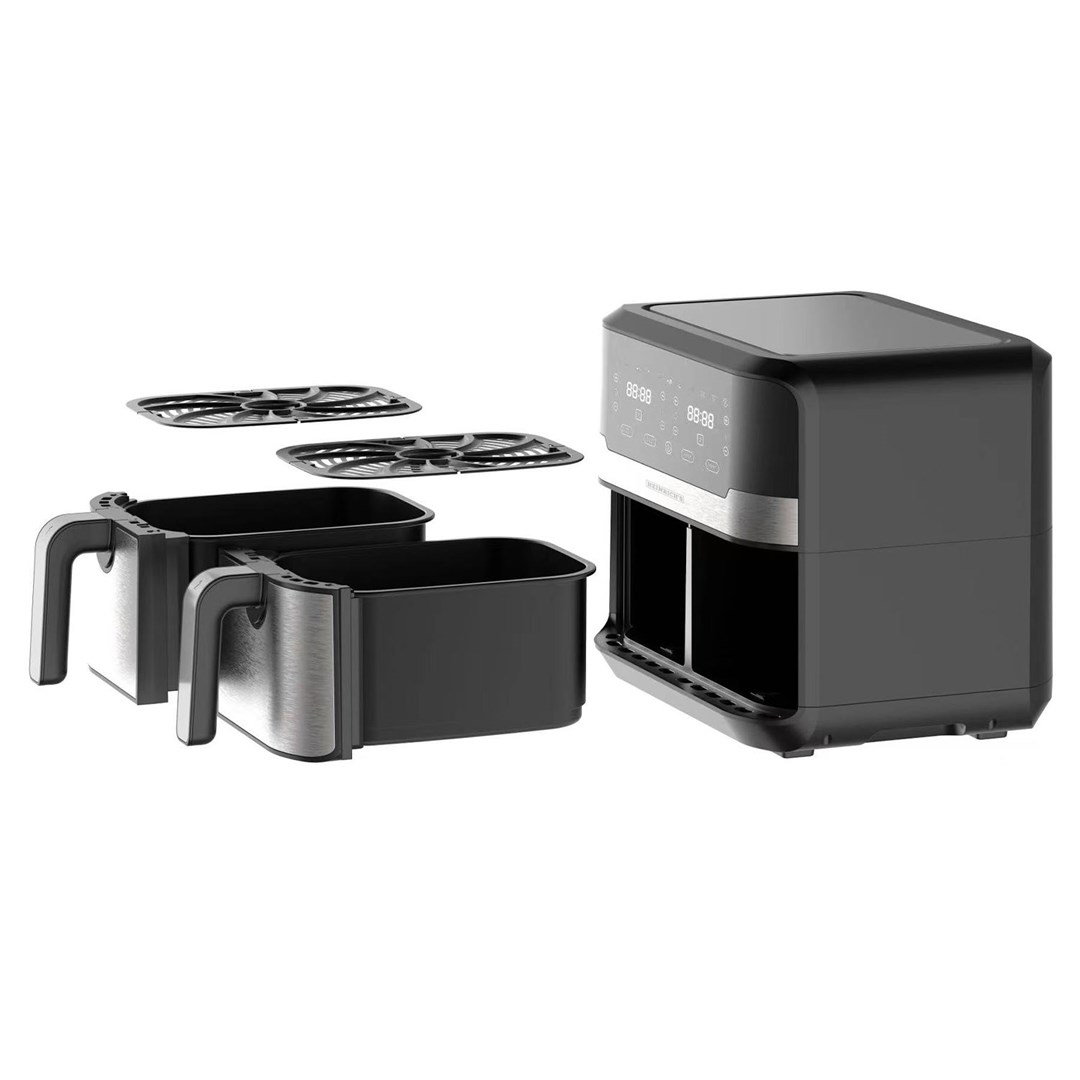Heinrichs HFR 8214 Double hot air fryer 2 x 4.5 l = 9.0 l 1300-2400 W Black - Silver