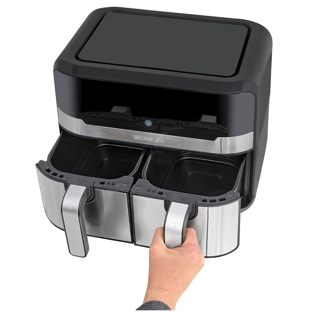 Heinrichs HFR 8214 Double hot air fryer 2 x 4.5 l = 9.0 l 1300-2400 W Black - Silver