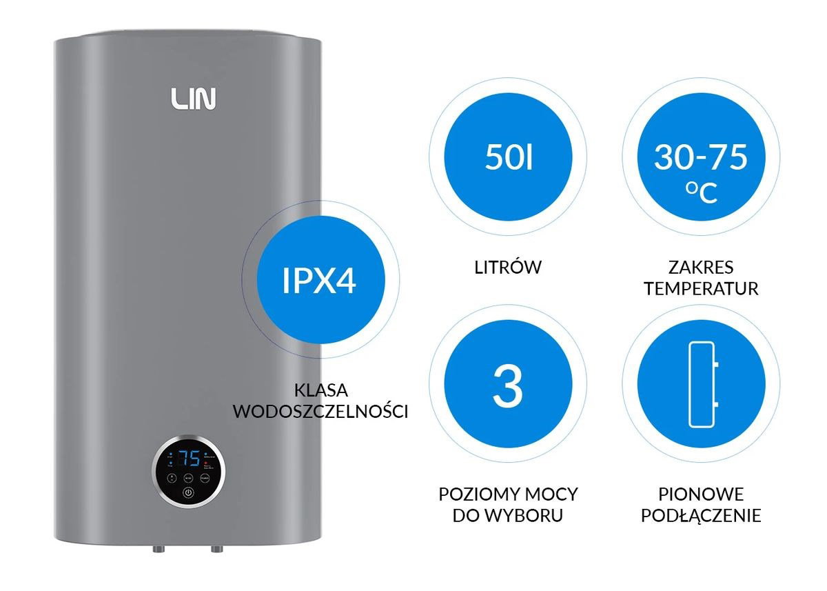 LIN LIFVD1SMGY 50L grey SMART electric water heater