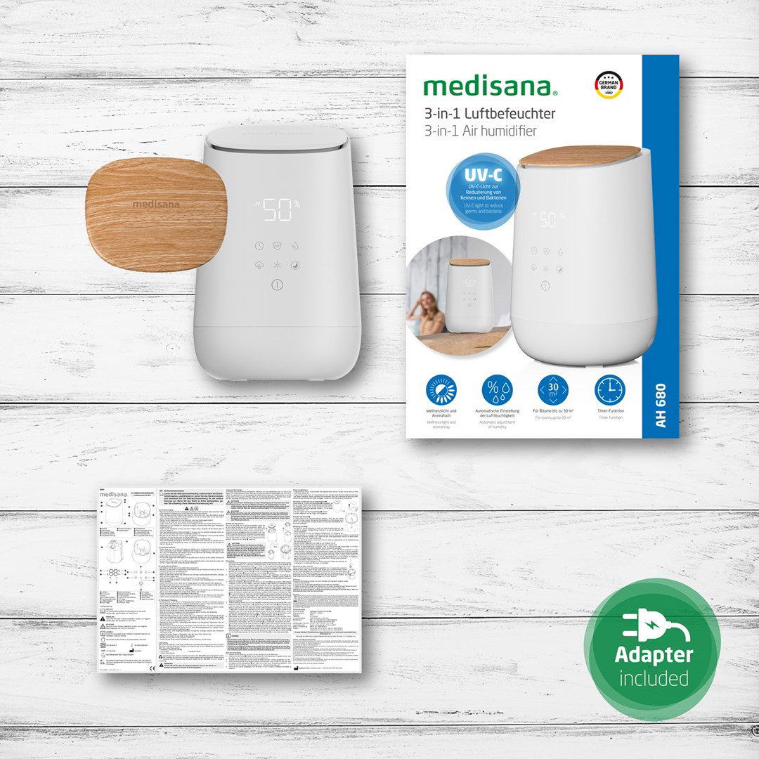 Medisana AH 680 humidifier Ultrasonic 2.6 L White, Wood 24 W