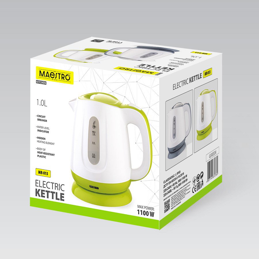 Electric kettle MAESTRO MR013 1 L 1100 W (MR-013-GREEN) Green, White