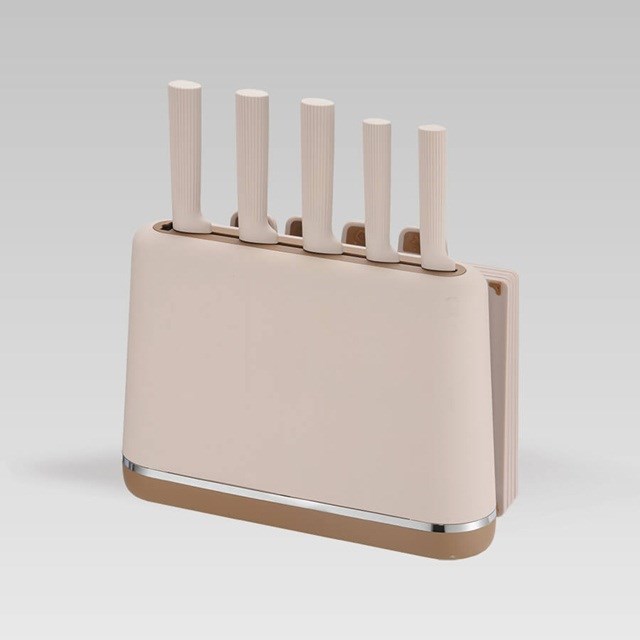 Maestro MR-1412-BEIGE Knife set with block + Cutting board set Beige