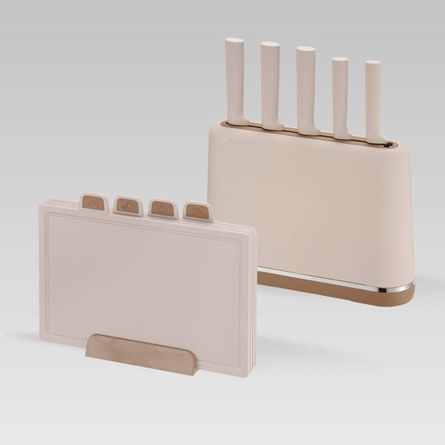 Maestro MR-1412-BEIGE Knife set with block + Cutting board set Beige