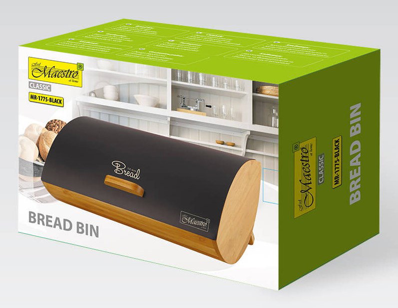 Maestro MR-1775-BLACK bread box Other Black, Wood Bamboo, Metal