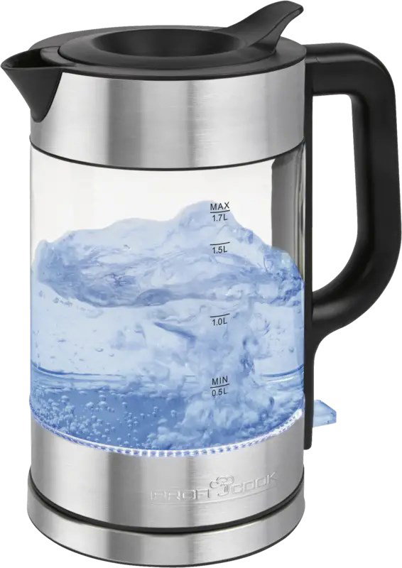 ProfiCook PC-WKS 1322 G electric kettle 1.7 L 2200 W Silver, Black, Transparent
