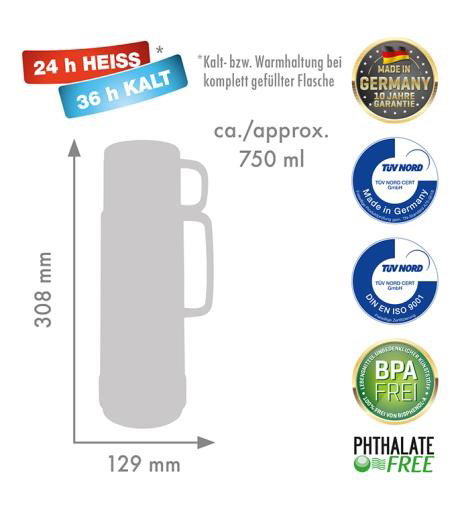 ROTPUNKT Glass thermos, capacity 0.750 l, shiny grape (bishop s purple)