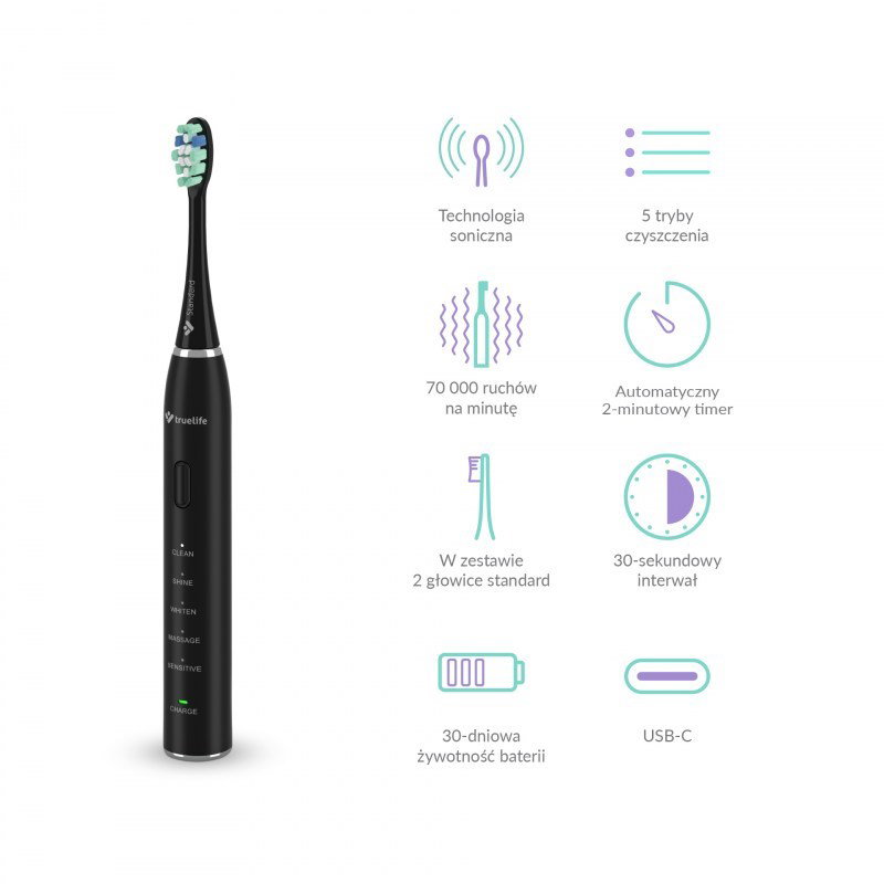 TrueLife SonicBrush Clean30 Black Adult Oscillating toothbrush