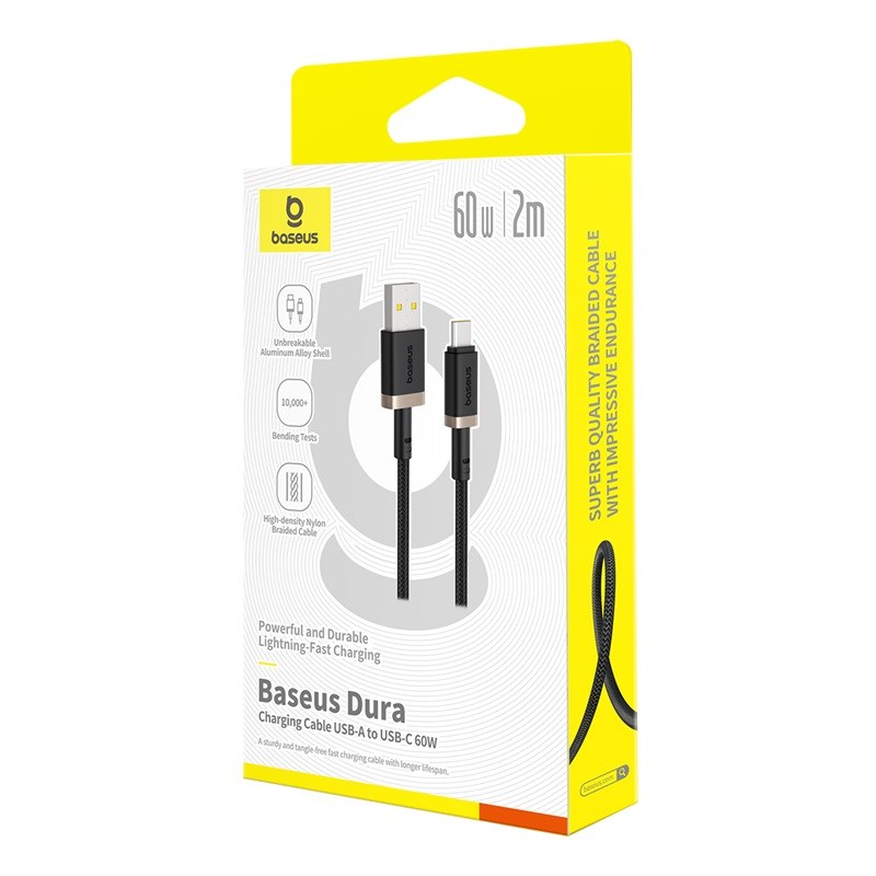 Baseus Dura USB Type A to Type C 60 W fast charging cable 2 m Black, Gold