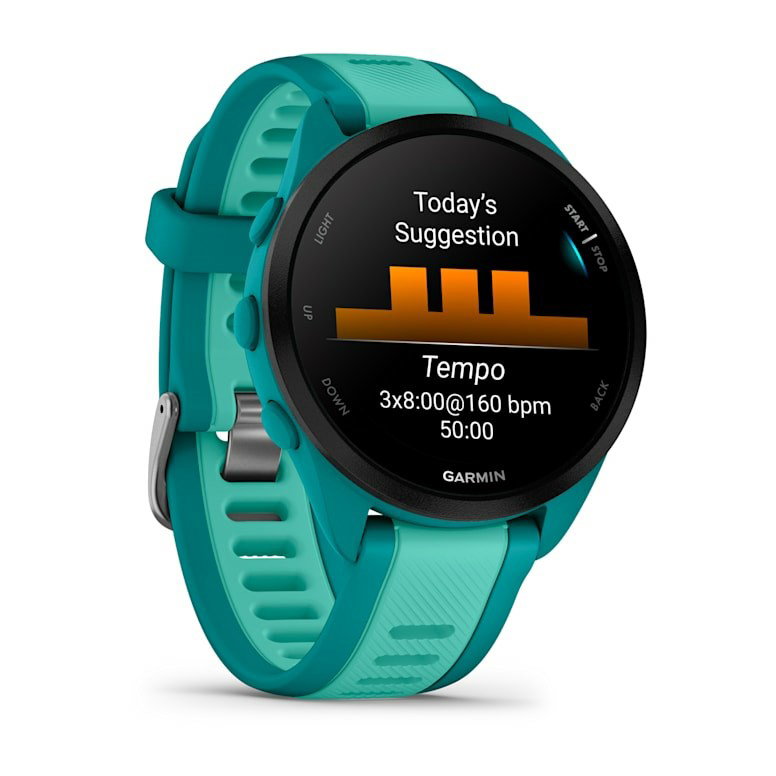 Garmin Forerunner 165 Music 3.05 cm (1.2) AMOLED 43 mm Digital 390 x 390 pixels Touchscreen Turquoise GPS (satellite)