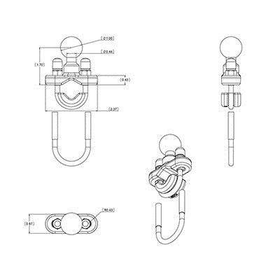 RAM Mounts Handlebar U-Bolt Base for Rails 0.5 to 1.25 in Diameter