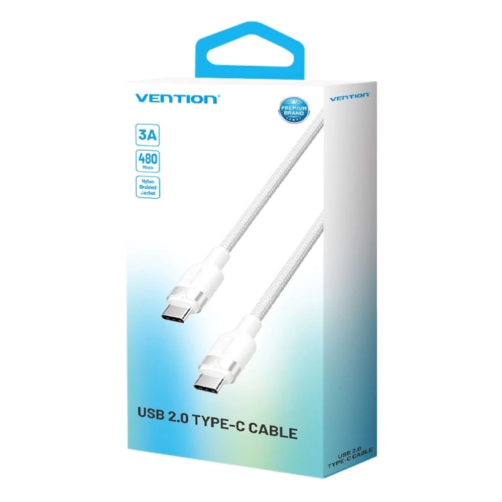 Vention USB-C to C cable, braided, 3A, 480Mbps, 60W, 1m, WH
