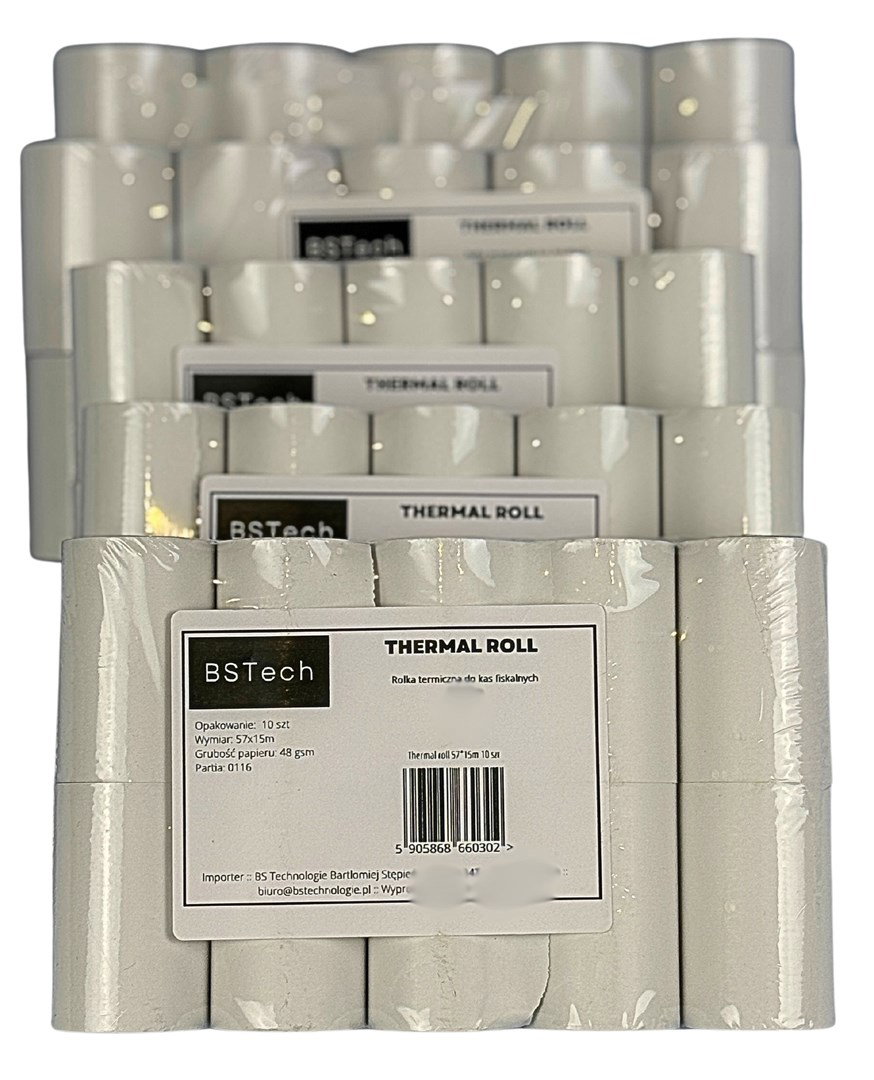 BSTech Paper roll thermal for cash registers fiscal 57x15m 10 pieces