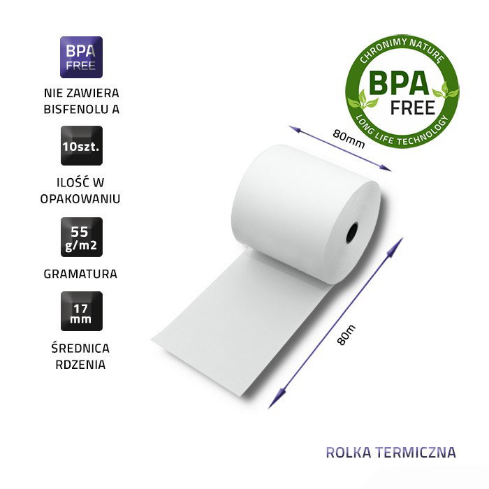 Qoltec 51892 Thermal roll 80 x 80 55g/m2 10pcs BPA free