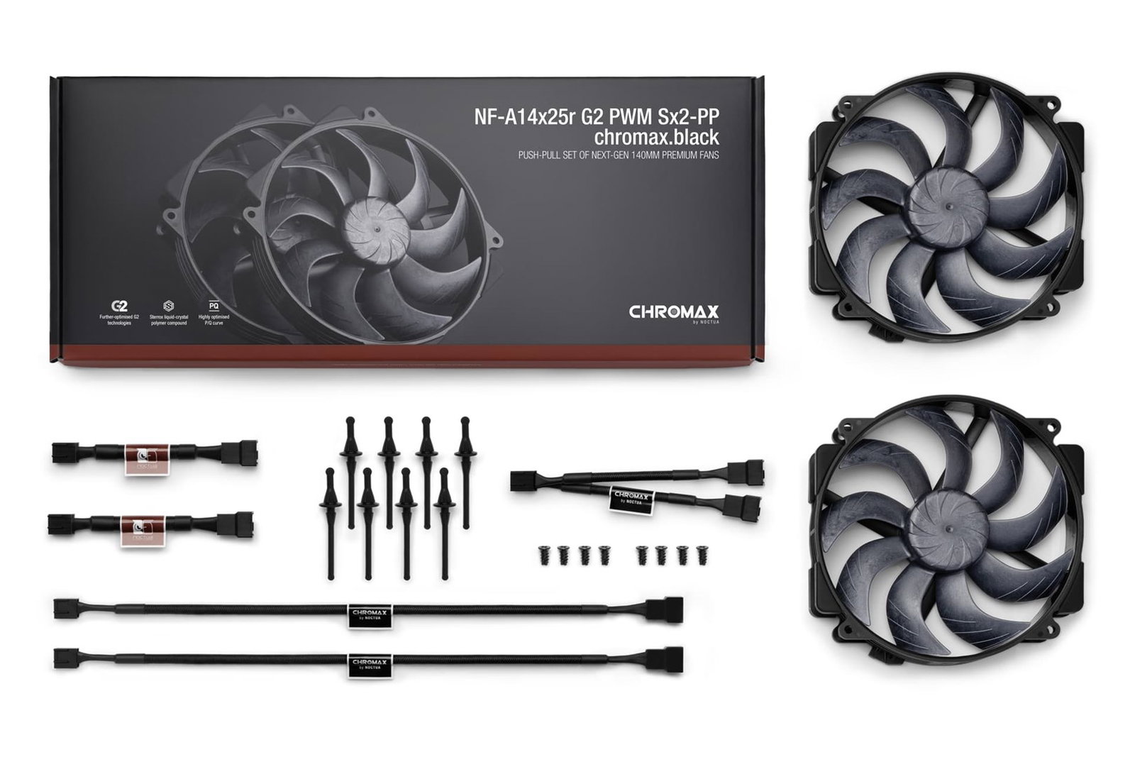 NF-A14x25r G2 PWM Sx2-PP chromax.black - dual fan set, black